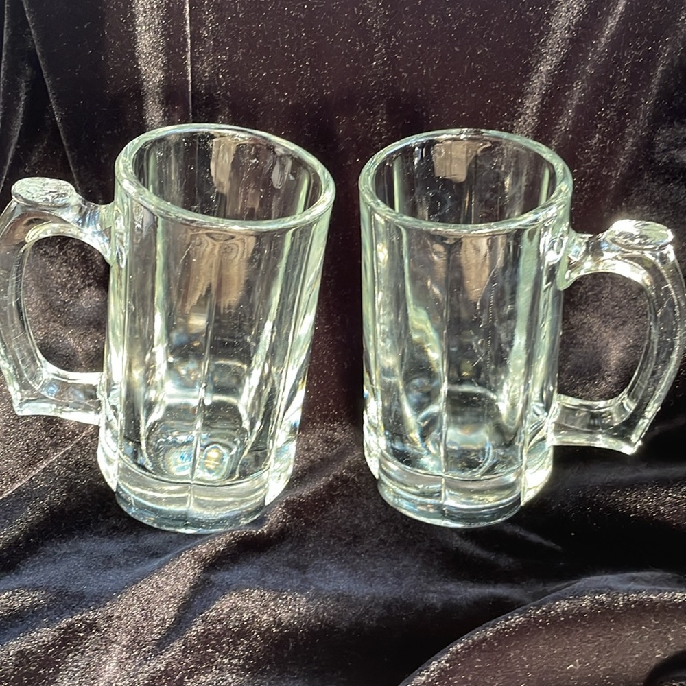 2 Libbey glass beer Stein mug with thumb grip